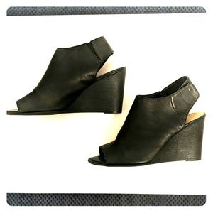 Black peep toe wedges
